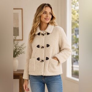 LOFT Outlet Sherpa Fleece Toggle Jacket Cream Teddy Coat XS